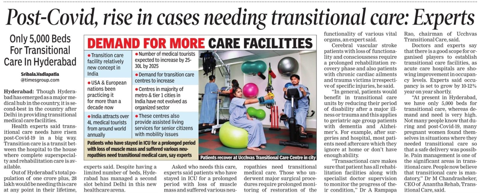 Times of India featuring Anantha Rehab